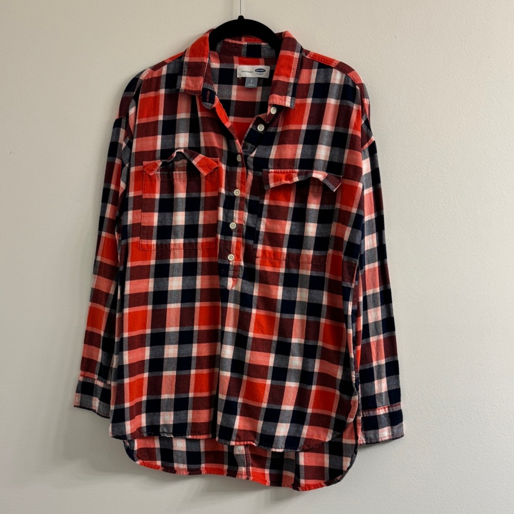 Old Navy Orange/Blue Plaid Shirt